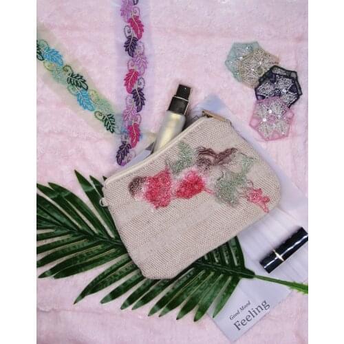 2019 Hand Made New design Handbag Ladies bags Dye Embroidery Rose/Butterfly sequin 2 in 1 Purse Chain shoulder girl Cosmetic bag