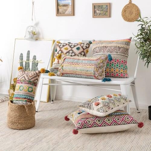 Hand-woven Rubbing Embroidered Sofa Cushion Pillow Bohemian Modern Minimalist Pillows Living Room Cushions Home Textile Decor