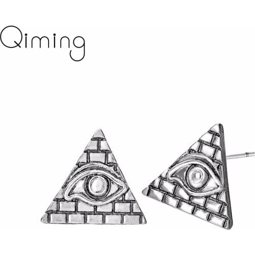 Ancient Egypt Stud Earrings Women Vintage Jewelry Pyramid Symbol Old Egyptian Triangle Evil Eye Earrings Viking Jewelry Men Gift