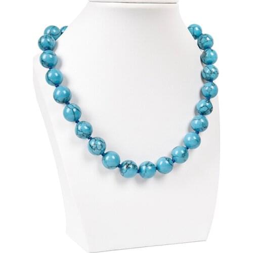 Synthetic Turquoises 12mm Round Bead Necklace Handmade DIY Design Jewelry Women Clothing With Festival Birthday Gifts 18"