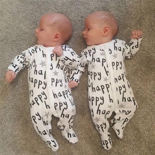 Stylish Infant Babys Rompers Newborns Full Sleeve Personalized Happy Letter Print Jumpsuit Toddler Baby Boy Girl Clothes