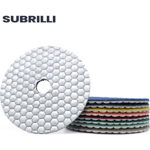 SUBRILLI 5" Dry Polishing Set Diamond 125mm Grinding Disc Flexible Resin Bond Granite Marble Ceramic Tile Glass Grinding Disc