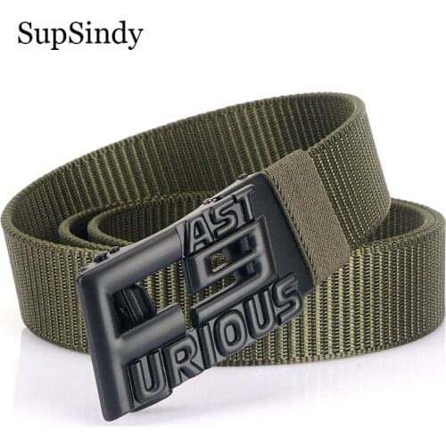 SupSindy Man Nylon Belt Luxury Metal Automatic Buckle Canvas Tactical Belts for men Fashion Jeans Waistband Outdoor Male Strap