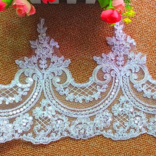 Wedding Lace Fabric Appliqued Bridal Lace Border 5 Yard Trims 3D Flower Sequined Embroidered Scallop Sewing Apparel Accessories
