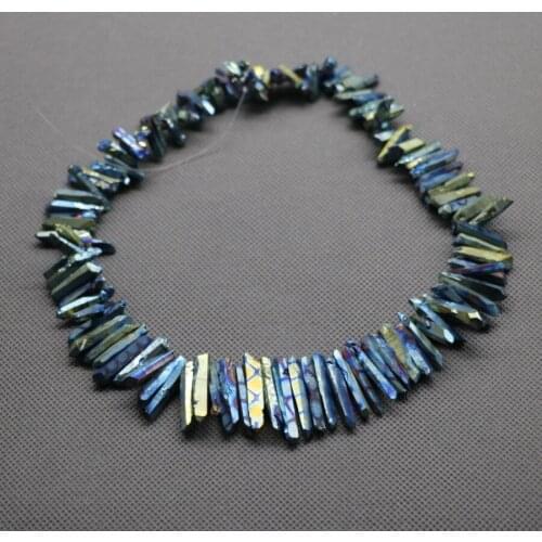 Titanium AB Blue Crystal Quartz Rock Beads Quartz Crystal Point Pendants Raw Crystal Top Drilled Graduated Trusk Beads