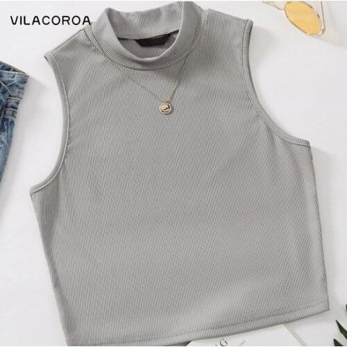 Article Pit knitted Stand-up collar Tank top Women Clothing Halter Sleeveless Pullover Vest Female Solid Loose Casual tops