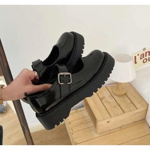 Gothic Platform Wedges Mary Jane Shoes Women Punk Patent Leather Loafers Ladies Fashion Black White Flats Buckle Strap Zapatos