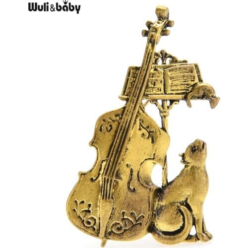 Wuli&baby Vintage Violin Cello Cat Brooches For Women Men Romantic Music Guitar And Pets Party Casual Brooch Pin Gifts