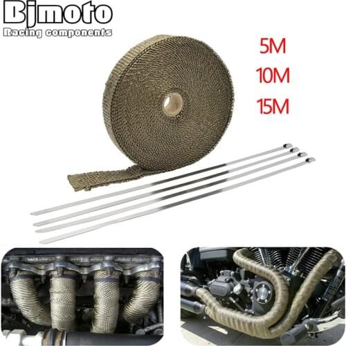 Motorcycle Exhaust 5M/10M/15M Heat Exhaust Thermo Wrap Shield Protective Tan Tape Fireproof Insulating Cloth Rollp protect Kit