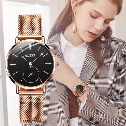 OLEVS Women Watch Fashion New Quartz Watches Ladies Top Brand Chic Luxury Stainless steel Mesh Wrist Watch Japan Movement