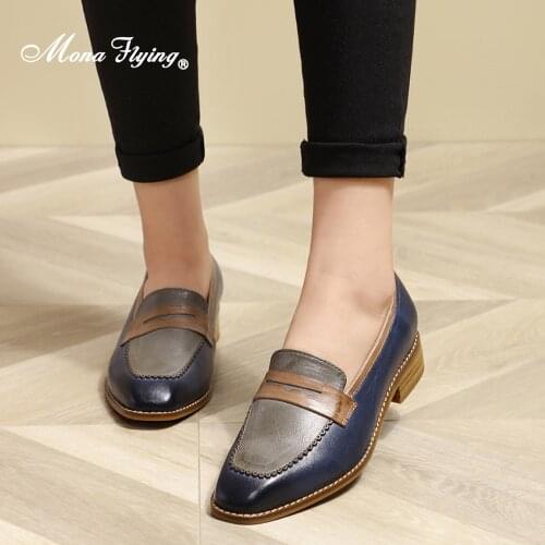 Mona Flying Women Solid Genuine Leather Penny Loafers Moccasins Hand Made Slip-on Casual Flat Shoes 2020 New Arrival 728-69