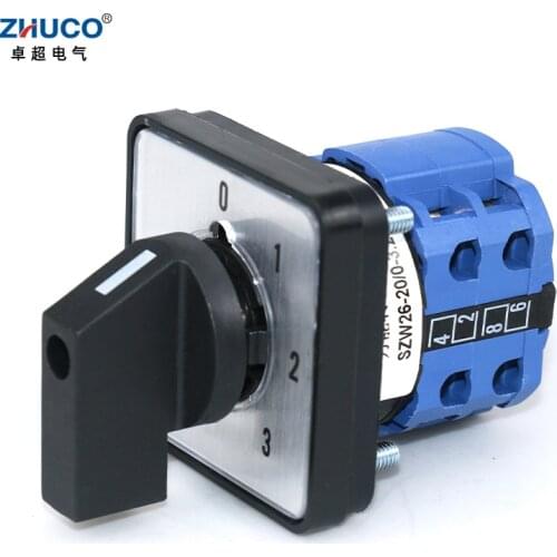 ZHUCO SZW26/LW26-20 20A 660V 0-1-2-3 Two Pole Four Position 64X64 48X48 mm Power Knob Selection Universal Changeover Cam Switch