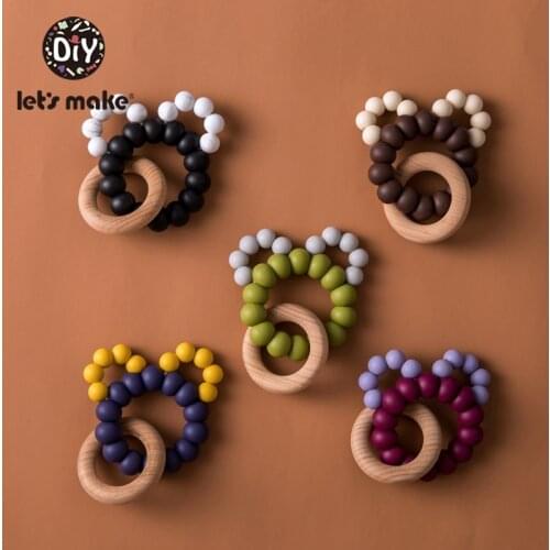 Lets Make 1pc Wooden Bear Teether Beads Silicone Teething Beads Beech Wooden Baby Toys Bracelet DIY Set Baby Teether