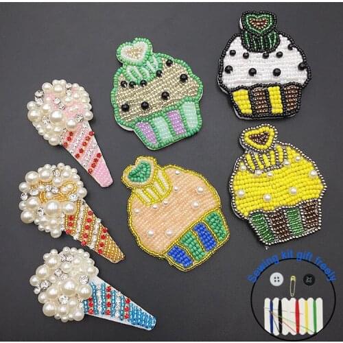 1pc Cake ice cream Rhinestone beaded Patches for clothing Sew sequins sew on patch applique embroidery parche for hats bags