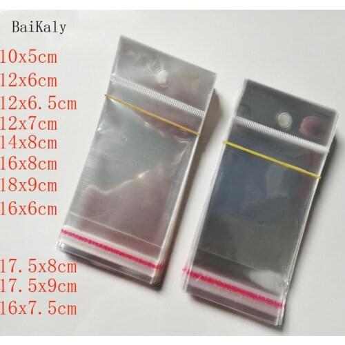 1000pcs/lot Clear Self Adhesive Seal Plastic Bags Transparent Resealable Cellophane Poly Packing Bags OPP Bag With Hanging Hole