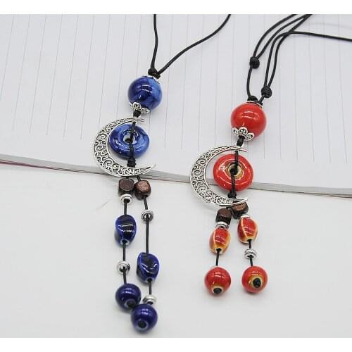 12 Pieces/Lot Long Necklace Women Men Vintage Bead Pendant Ceramic Beads Necklaces Charm Choker Statement Jewelry Accessories