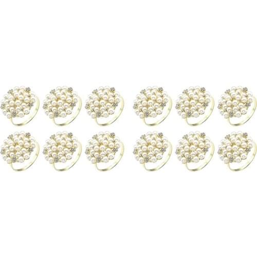 12Pcs Pearl Flower Rhinestone Napkin Rings,Napkin Serviette Buckle Holder for Wedding Christmas Party Dinner Table Decor