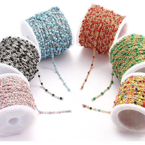 2Meters Stainless Steel Beaded Chain Cable Enamel Bead Ball Necklace Bracelet DIY Jewelry Making Materials Supplies Wholesale
