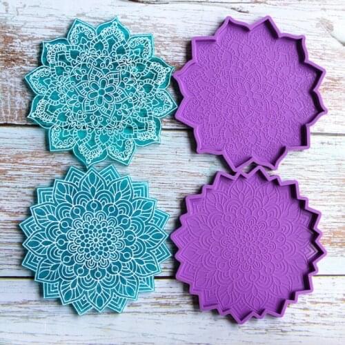 2PCS/set Flower Pattern Coaster Epoxy Resin Mold Round Storage Tray Cup Mat Casting Silicone Mould DIY Home Decoration