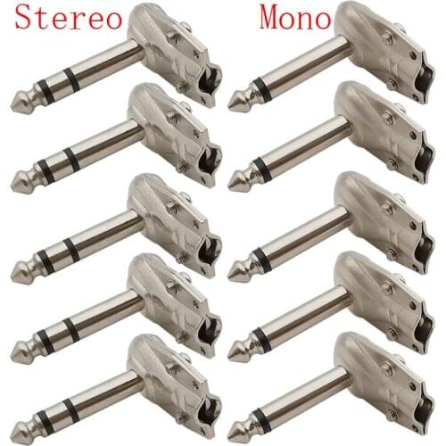 5Pcs 90Degree Right Angle 6.35mm Plug Mono 2Pole/Stereo 3Pole 1/4 Inch Guitar Plugs Jack Audio Microphone Pancake Connector