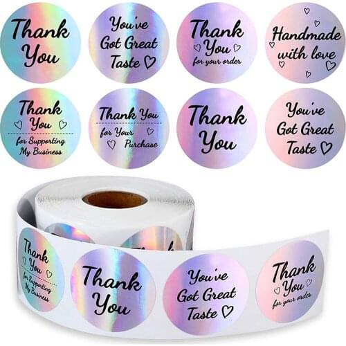 500pcs/roll 3.8cm Colorful Laser Thank You Stickers Students Handmade Gift Decorative Label Stationery Sticker
