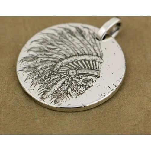 999 Pure Silver Indian Chief Skull Mens Biker Punk Pendant 9X301 JP