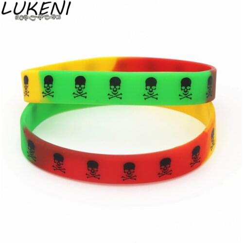 LUKENI 1PC Fashion Cool Skull Rainbow Color Silicone Wristband Sports Skeleton Bracelets&Bangles Fashion Jewelry Gifts SH174