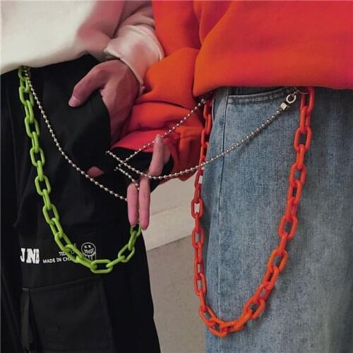 Punk Streetwear Biker Heavy Duty Jeans Link Pants Keychain Double Acrylic Chunky Belt Chain Wallet Chain Fashion Jewelry T84A