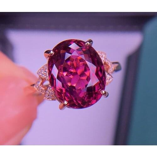 E709 Solid 18 K Gold Jewel Natural Red Tourmaline Gemstones 6ct Diamonds Female Rings for Women Fine Ring