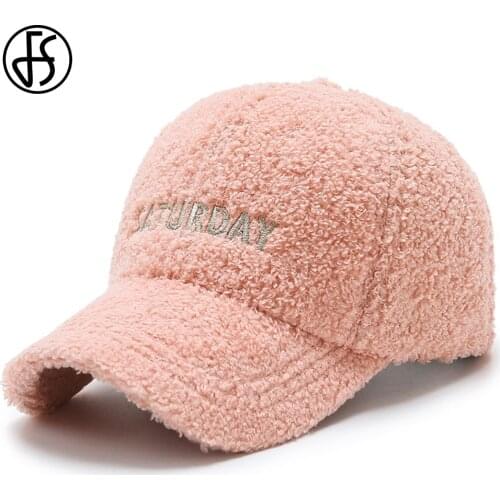 FS Trendy Men Lambswool Baseball Caps Pink Beige Warm Wool Winter Hats For Women Windproof Snapback Hip Hop Face Cap Casquette