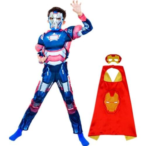 Blue Iron Man Cosplay Muscle Costume Kids Halloween/Christmas Superhero Cloak Party Costume