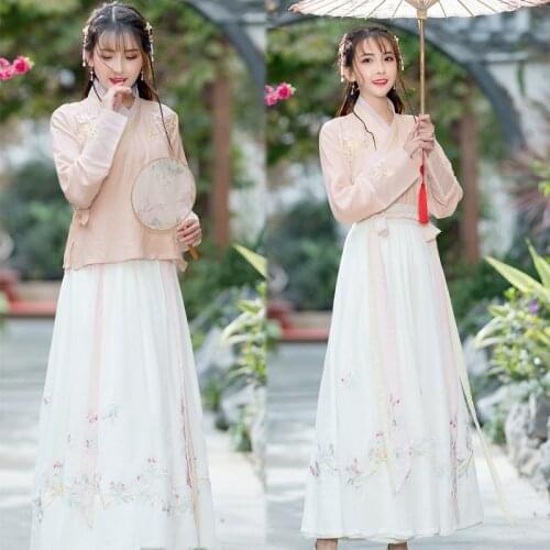 Chinese Traditional Hanfu Ancient Costume for Women Embroidery Tang Dynasty Folk Dance Ancient Costumes Stage Costumes