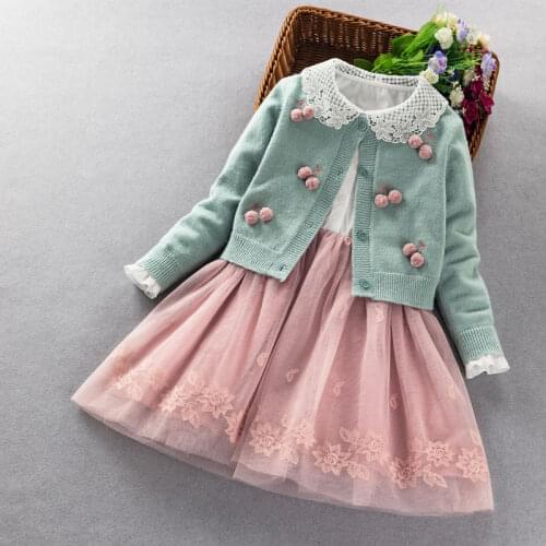 Baby girls Clothing set 2020 Spring Autumn Kids Cotton long sleeve Sweater Coat+Lace dress 2pcs suits for girls princess costume