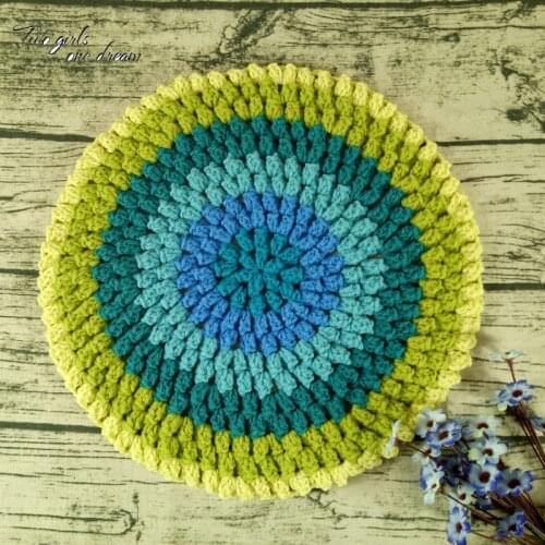 Handmade Crochet Stripe Sofa Chair Cushion Korean Crochet Wool Round Seat Cushion DIY Home Decor Placemats Carpet 35cm 2pcs/lot