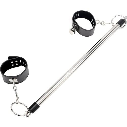 Leather Wrist Ankle Cuffs Spreader Bar For Women Couples With Lock & Keys Restraint Bondage Stainless Steel