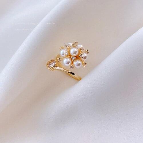 Creative Pearl Fireworks Gold Rings For Woman 2021 Korean Fashion Jewelry Goth Wedding Party Girls Finger Luxury Accessories