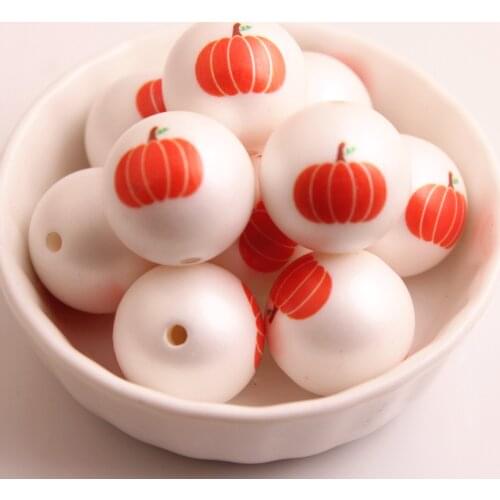 Kwoi Vita New Fashion Halloween 20MM 100pcs Chunky Acrylic Print Pumpkin Beads for Kids Necklace Jewelry