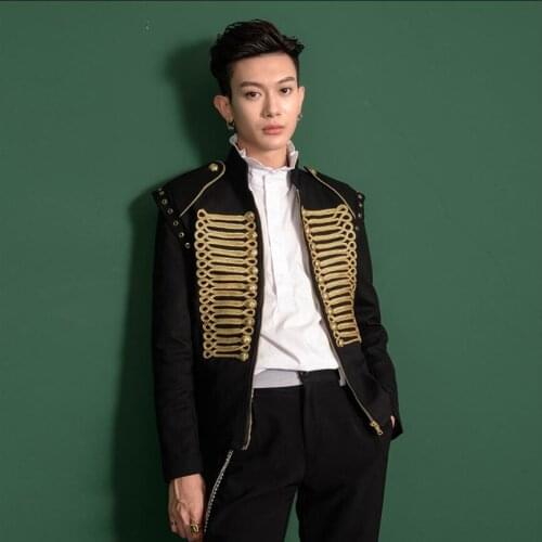 M-3xl Hair Stylist Embroidered Jacket Mens Tide Slim Night Show Singer Stage Jacket Stand Collar Suit Jackets