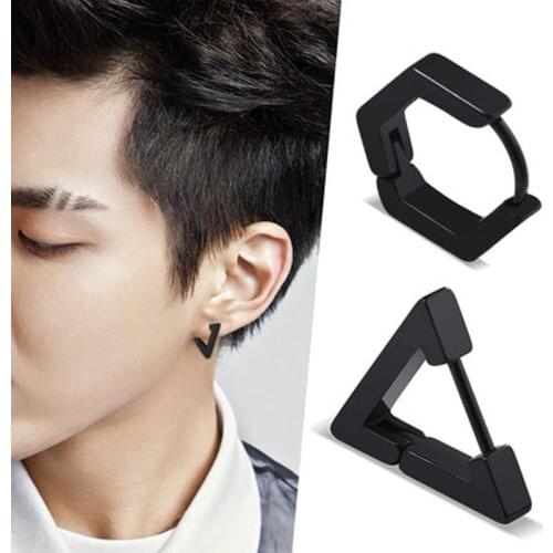 Fashion Gothic Triangle Square Unisex Punk Rock Stainless Steel Men Women Ear Stud Earrings Pierced Push-Back Ear Plug Buckle
