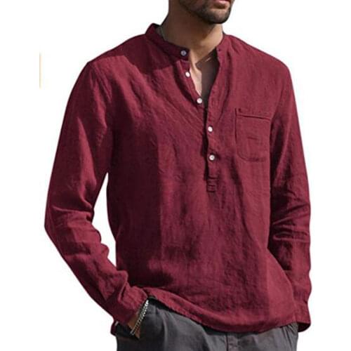 2021 Mens Casual Blouse Cotton Linen Shirt Loose Tops Short Sleeve Tee Shirt Spring Autumn Summer Casual Handsome Men Shirt