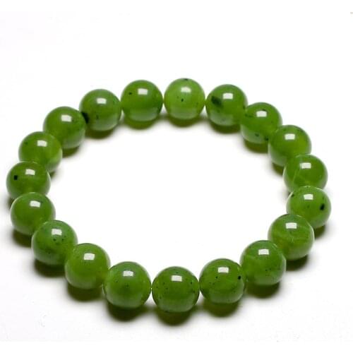 Natural Healing Bracelet Gem Green Canadian Nephrite Jades Stone Beads Bracelets For Women and Men Strand Meditation Jewelry