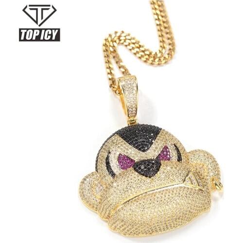 New Arrival 18K Gold/White Gold Plated Brass Copper Made Monkey Pendant Diamond Stones Necklace Luxury Jewelry Set