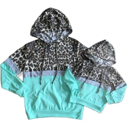 Girlymax Fall/winter Baby Girls Mommy &me Boutique Mint Leopard Cheetah Top Kids Clothing Hoodie Long Sleeve