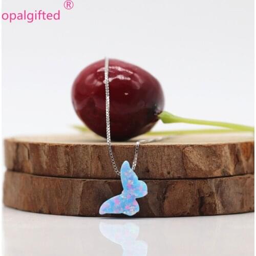1pc 925 sterling silver Jewelry op26 color 8.6*14.1mm Butterfly Opal Pendant Necklace Blue Synthetic Opal Butterfly necklace