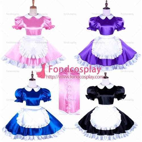 Satin sissy maid dress with Pearl buttons uniform Tailor-made[G1478]
