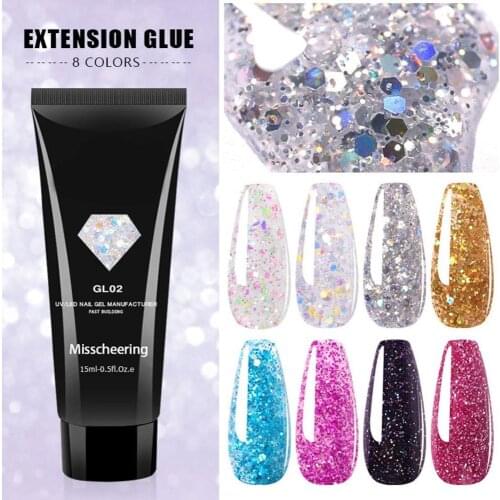 Poly Extensions Gel For Nails UV Diamond Pink Sliver Sequins Gel For Finger Nail Building Glitter Poly Nail Gel Polish