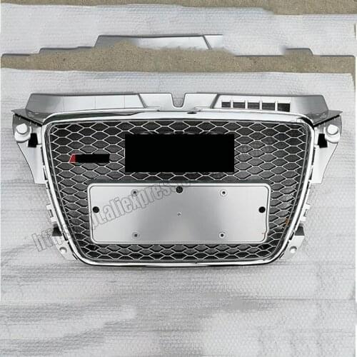RS3 Style For Audi A3 8P S3 Facelift 2008 2009 2010 2011 2012 Front Grill Grille GLOSS Silver