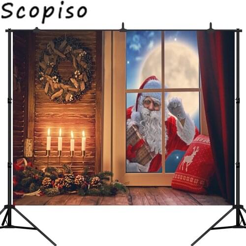 Scopiso Winter Christmas Window Santa Claus Baby Party Photography Background Customized Photographic Backdrop Photo Studio Prop