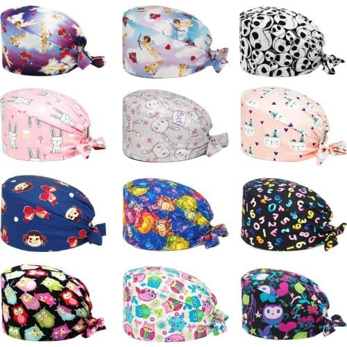 Unisex Scrub Cap Adjustable Pure Cotton Tie Back Nursing Hat Nurse Uniform Accessories Pet Shop Chef Lab Working Scrubs Caps New