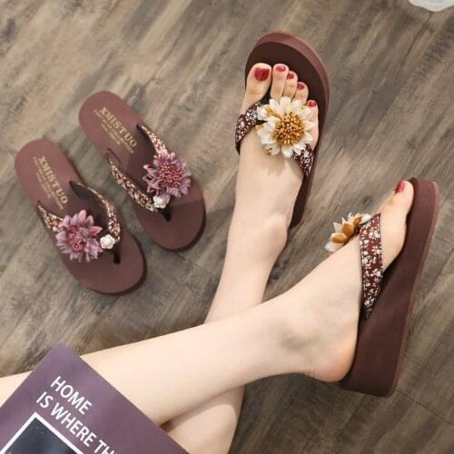 Summer Flip-flop Slippers for Women Parent Children High-heeled Beach Shoes Woman Seaside Holiday Slippers Flower Princess Shoes